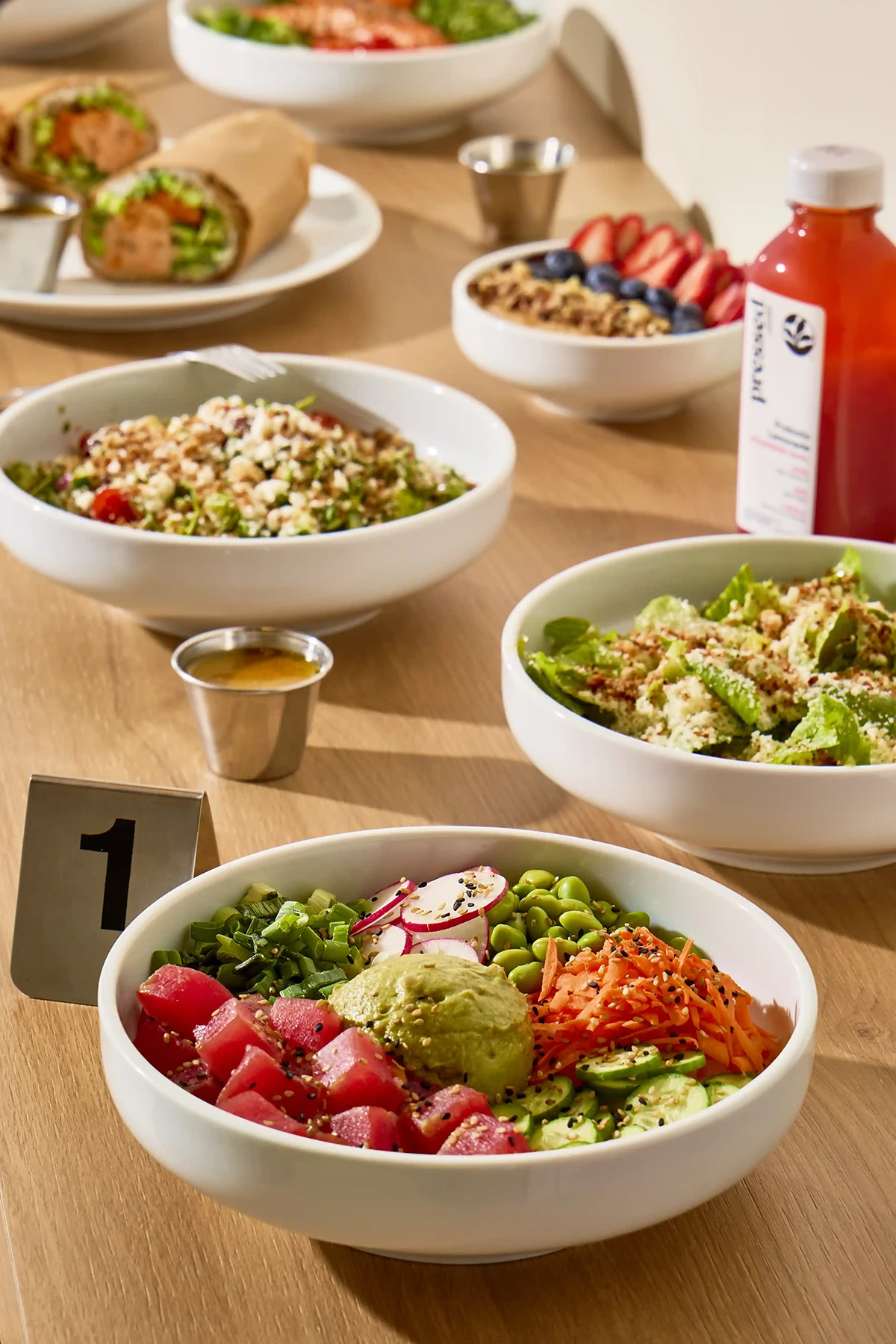 Fresh poke bowl with tuna and vegetables