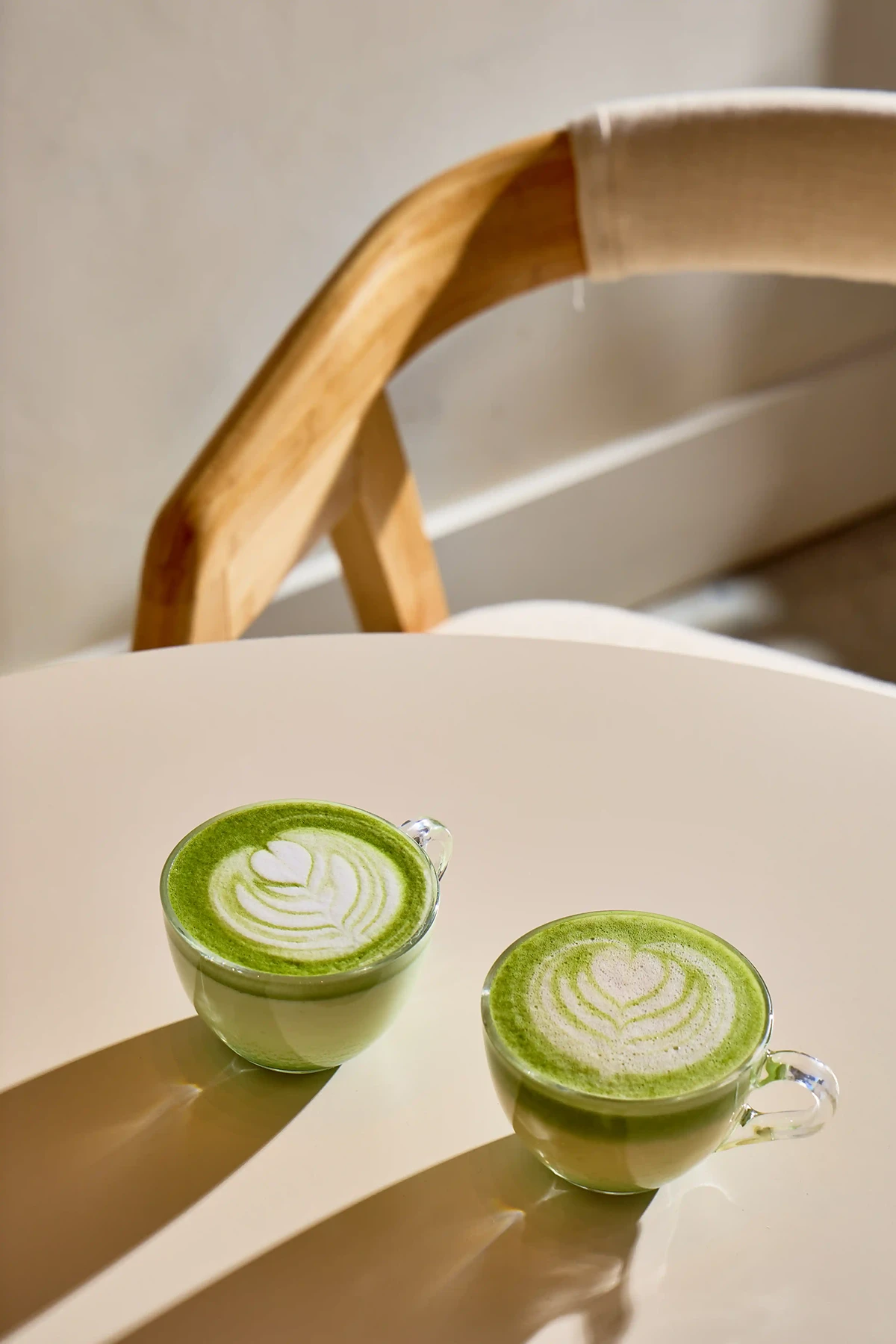 Matcha lattes with latte art